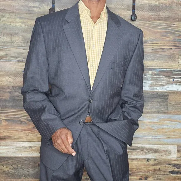 Ralph Lauren 100% Wool Gray Striped Made in Canada Suit 46R X 38W - Picture 7 of 13